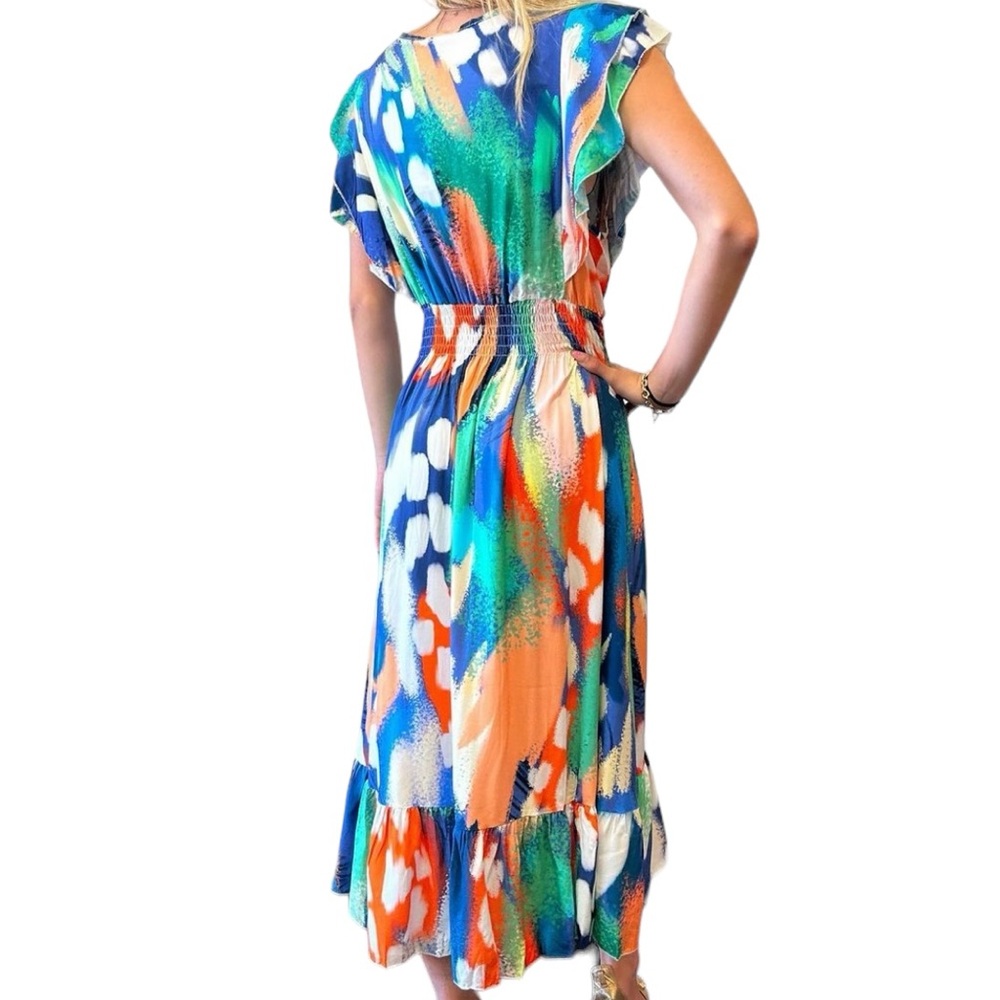 Color-Block V-Neck Cap Sleeve Maxi Dress - Multicolor - Picture 2 of 2